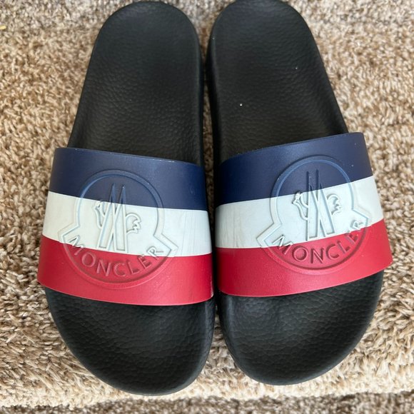 MONCLER Men's Rubber Colorblock Pattern Slides- - Picture 2 of 15